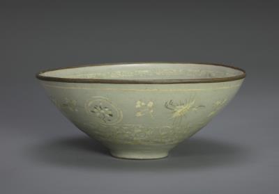 图片[5]-Celadon bowl with cloud-and-crane decor in black-and-white inlay-China Archive